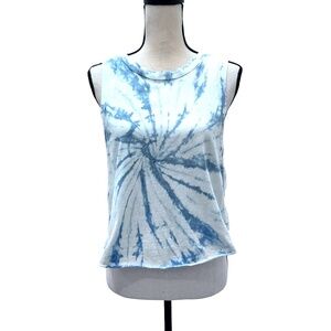 ASOS DESIGN SLEEVELESS T SHIRT VEST IN BLUE & WHITE SPIRAL TIE DYE